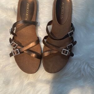 Aerosoles sandals size 7 strappy metallic bronze with rhinestone buckle trim NEW